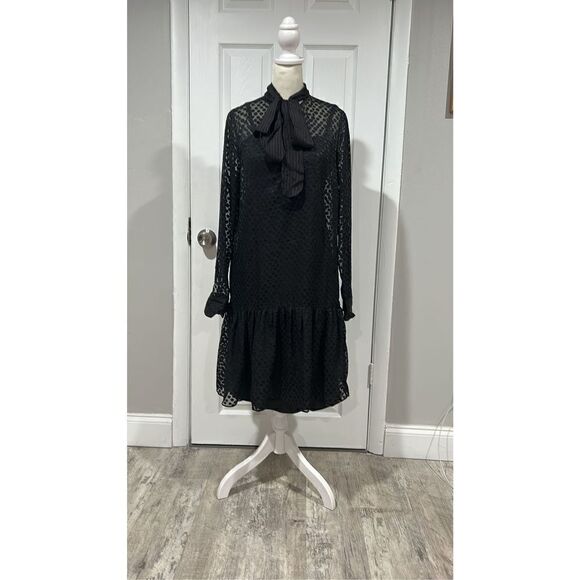 Akris punto Black Polka Dot Tieneck Shift Dress Size 8 NWT - Picture 6 of 13